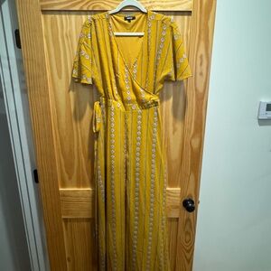 Wishlist Mustard Yellow Wrap Dress | Size Large | Boho Midi